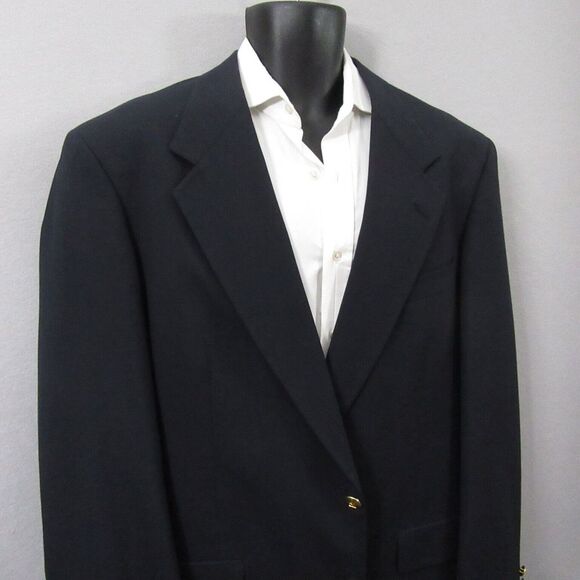 Austin Reed Classic Navy Blue Blazer Size 43L Gold Button Sport Coat Single Vent - Picture 1 of 14